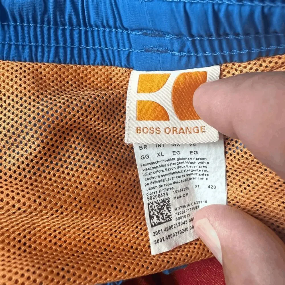 Boss Orange Mens Drawstring Elastic Waist Athletic Swim Trunks Shorts Blue Sz XL